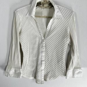 Marks and Spencer Blouse Women UK 10 US 6 Off White V-Neck Button Up